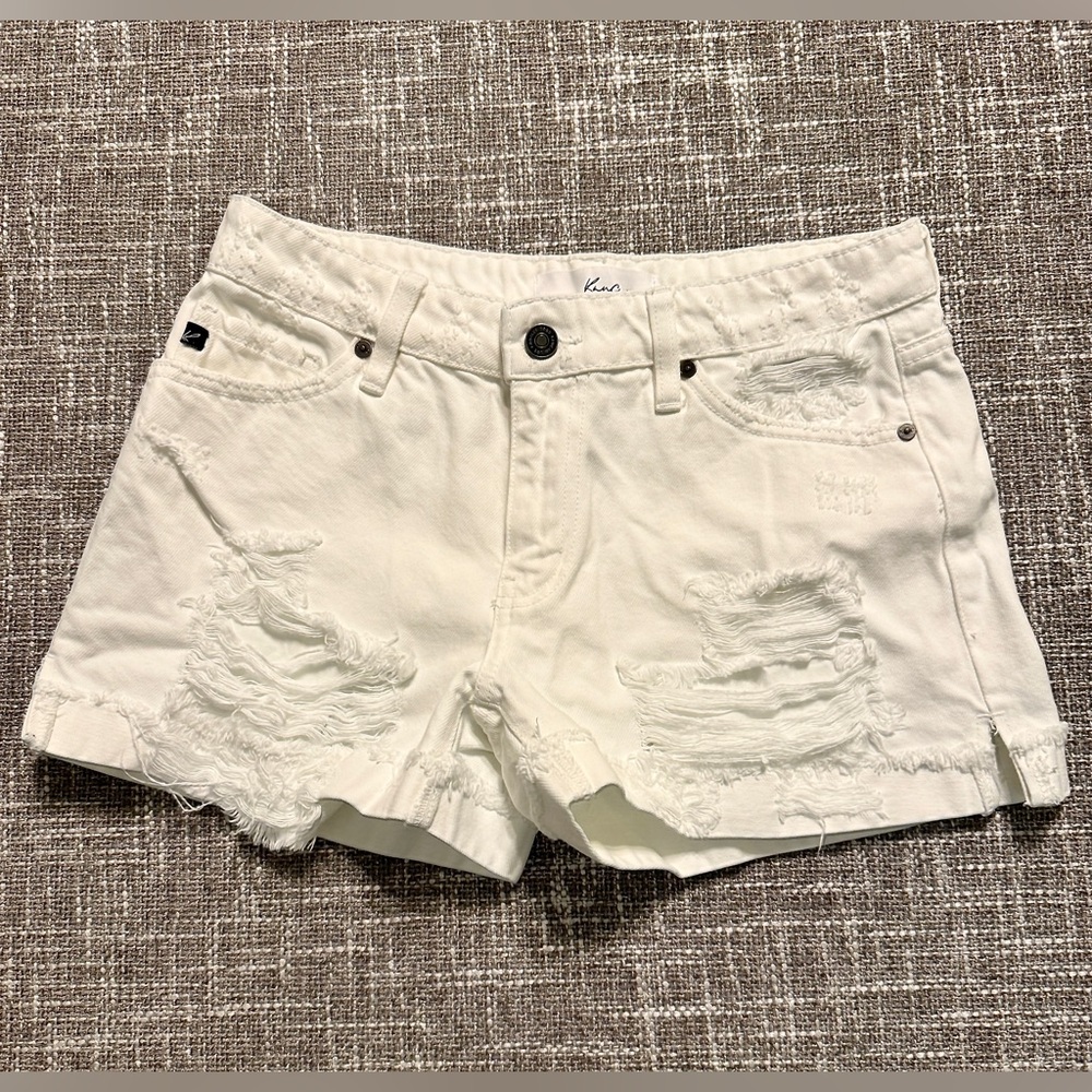KanCan White Distressed Denim Shorts